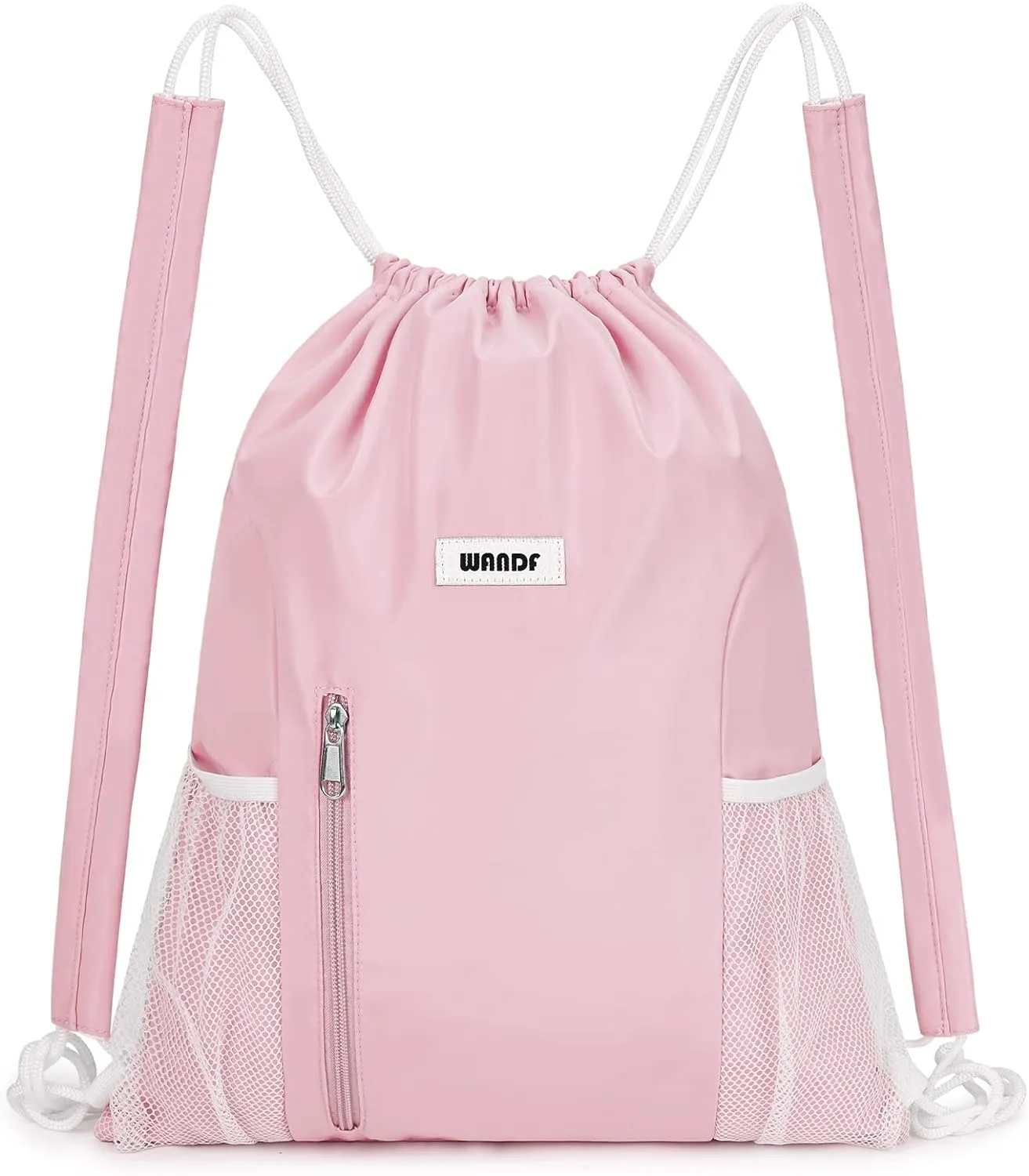 WANDF Drawstring Backpack with Shoulder Pad Sports Gym Backpack with Mesh Pocket String Bag for Women Men(Pink)