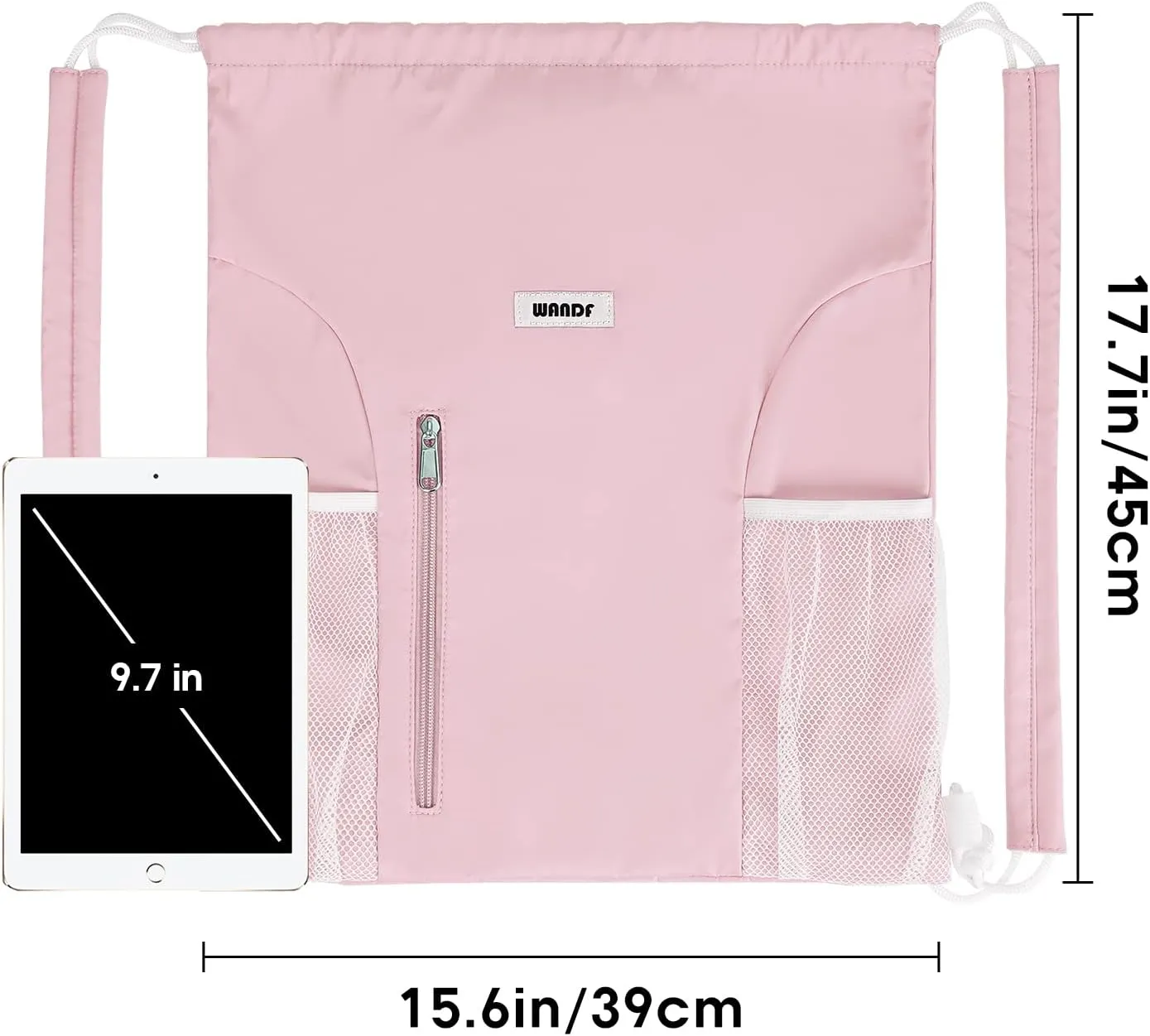 WANDF Drawstring Backpack with Shoulder Pad Sports Gym Backpack with Mesh Pocket String Bag for Women Men(Pink)