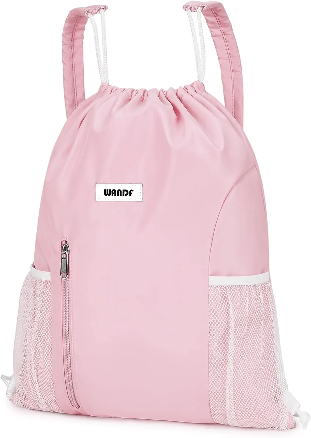 WANDF Drawstring Backpack with Shoulder Pad Sports Gym Backpack with Mesh Pocket String Bag for Women Men(Pink)