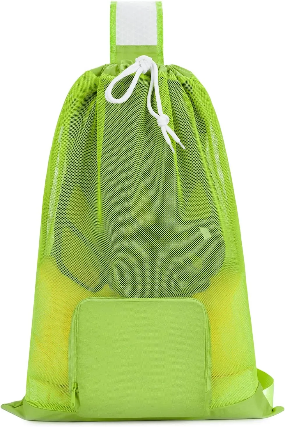 WANDF Swim Bag Foldable Mesh Drawstring Bag with Quick-dry Shoulder Strap Beach Backpack with Wet Pocket for Swimming, Gym, and Workout Gear (Green Patent Pending)