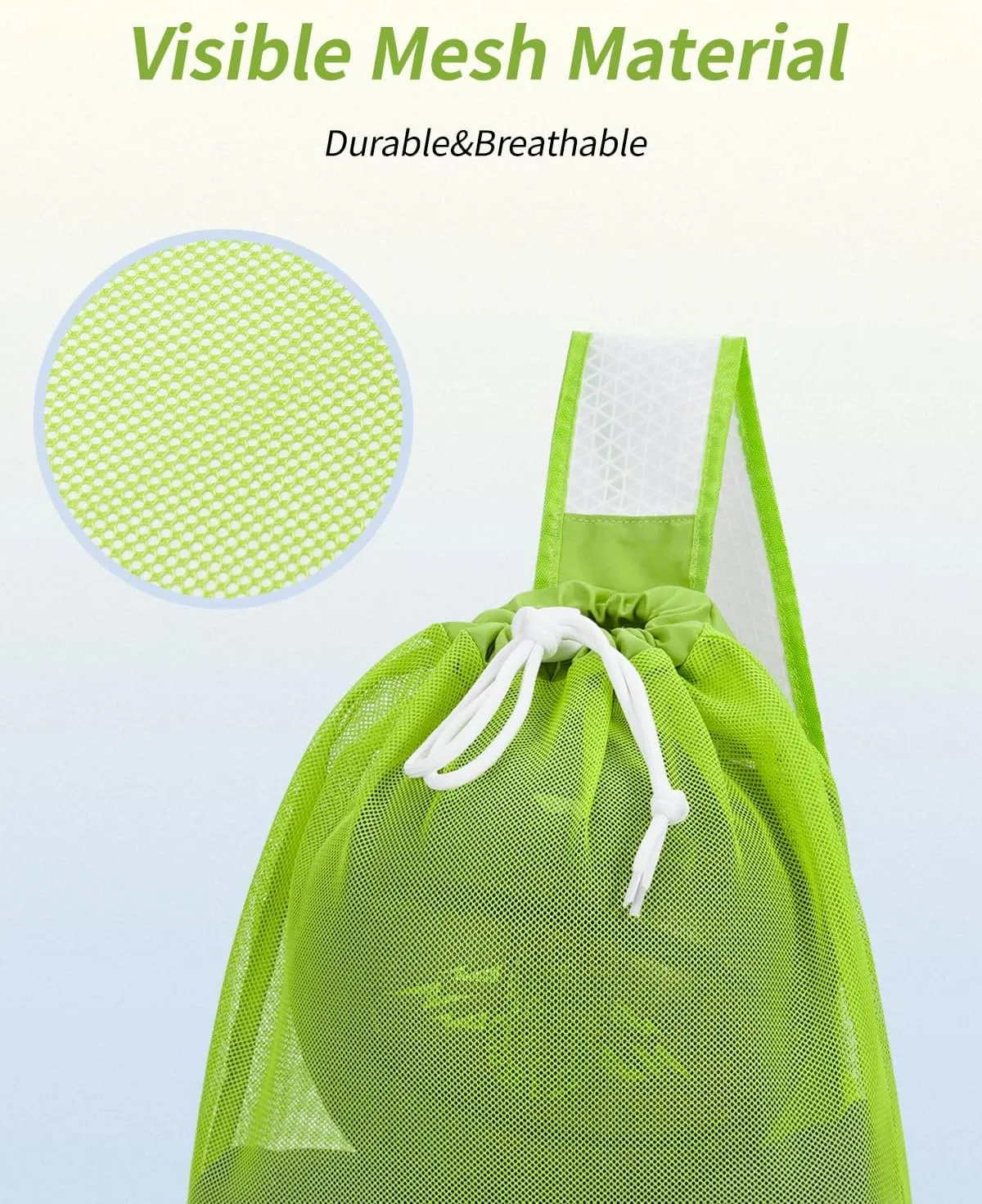 WANDF Swim Bag Foldable Mesh Drawstring Bag with Quick-dry Shoulder Strap Beach Backpack with Wet Pocket for Swimming, Gym, and Workout Gear (Green Patent Pending)