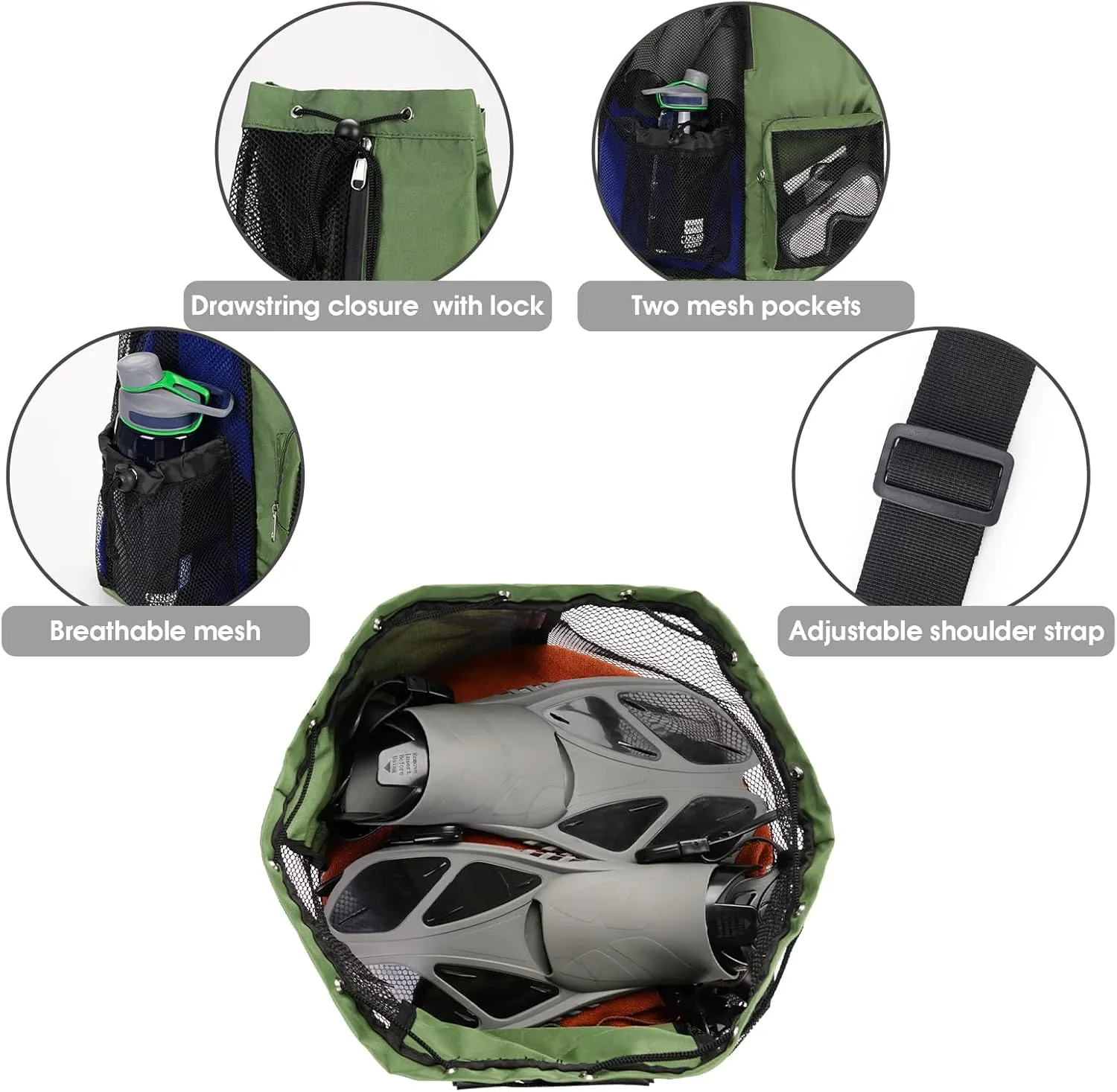 WANDF Swim Bag Mesh Drawstring Backpack with Wet Pocket for Swimming, Gym, and Workout Gear