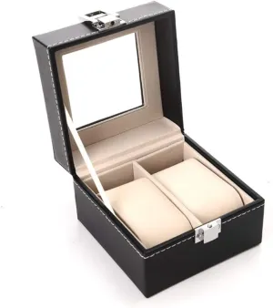 Watch Box Removable Padded 2 Compartment Display Storage Box with Lid Transparent Window Jewelry Display Box for Men and Women