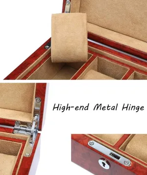 Watch Box Wooden Jewelry Display Box Bracelet Tray with Lockable Metal Lock and 6 Removable Storage Pillows, Red, Size(