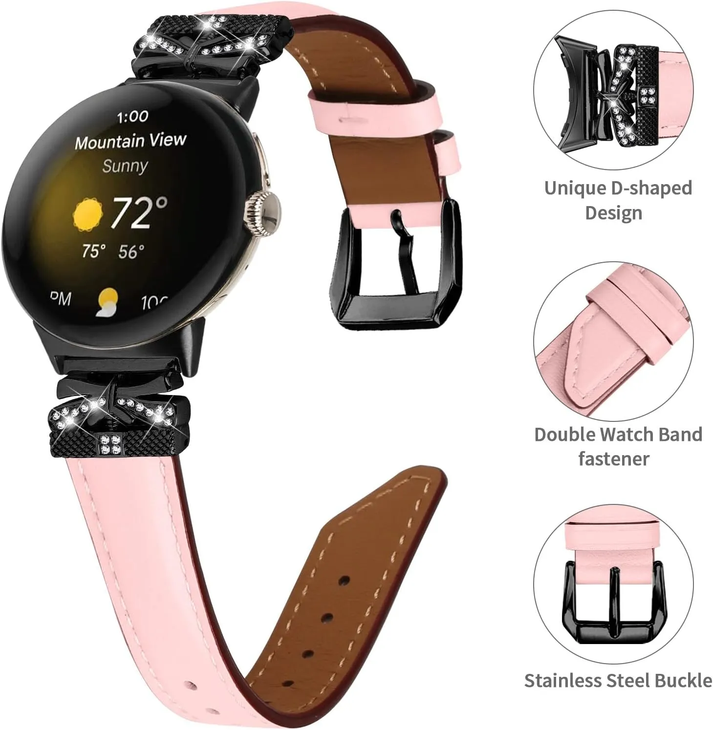 Watchband Compatible With Google Pixel, Adjustable Genuine Leather Wrist Strap with Metal Buckle for Google Pixel watch 2022 /Google Pixel 2 watch 2023