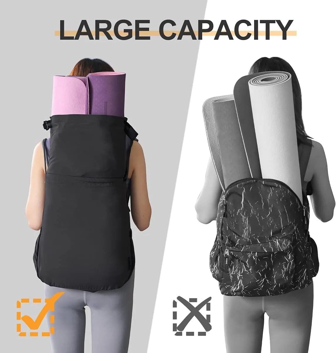 Water-Resistant Drawstring Bag - Expandable 30L with Anti-Theft Zipper Pockets - Ideal Small Cinch Backpack for Men, Women, and Kids - Perfect Gym, Beach, School, and Travel Bag (Black)