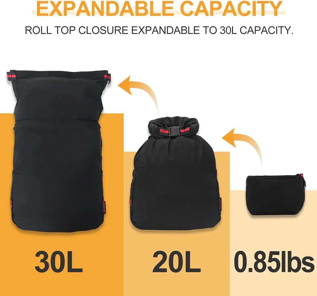 Water-Resistant Drawstring Bag - Expandable 30L with Anti-Theft Zipper Pockets - Ideal Small Cinch Backpack for Men, Women, and Kids - Perfect Gym, Beach, School, and Travel Bag (Black)