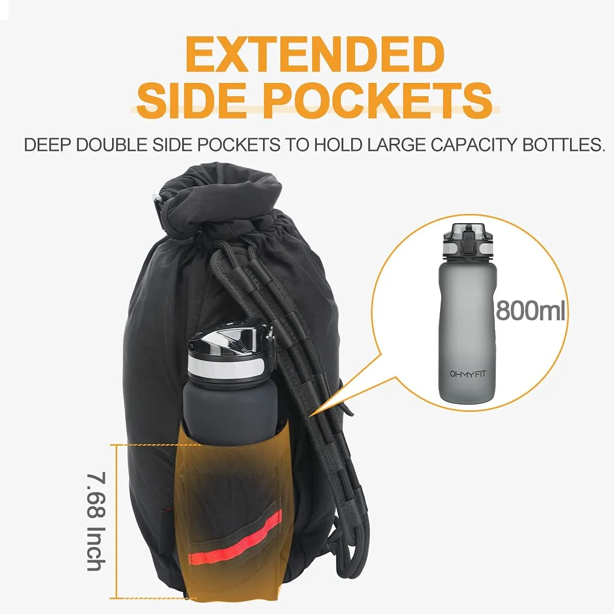 Water-Resistant Drawstring Bag - Expandable 30L with Anti-Theft Zipper Pockets - Ideal Small Cinch Backpack for Men, Women, and Kids - Perfect Gym, Beach, School, and Travel Bag (Black)