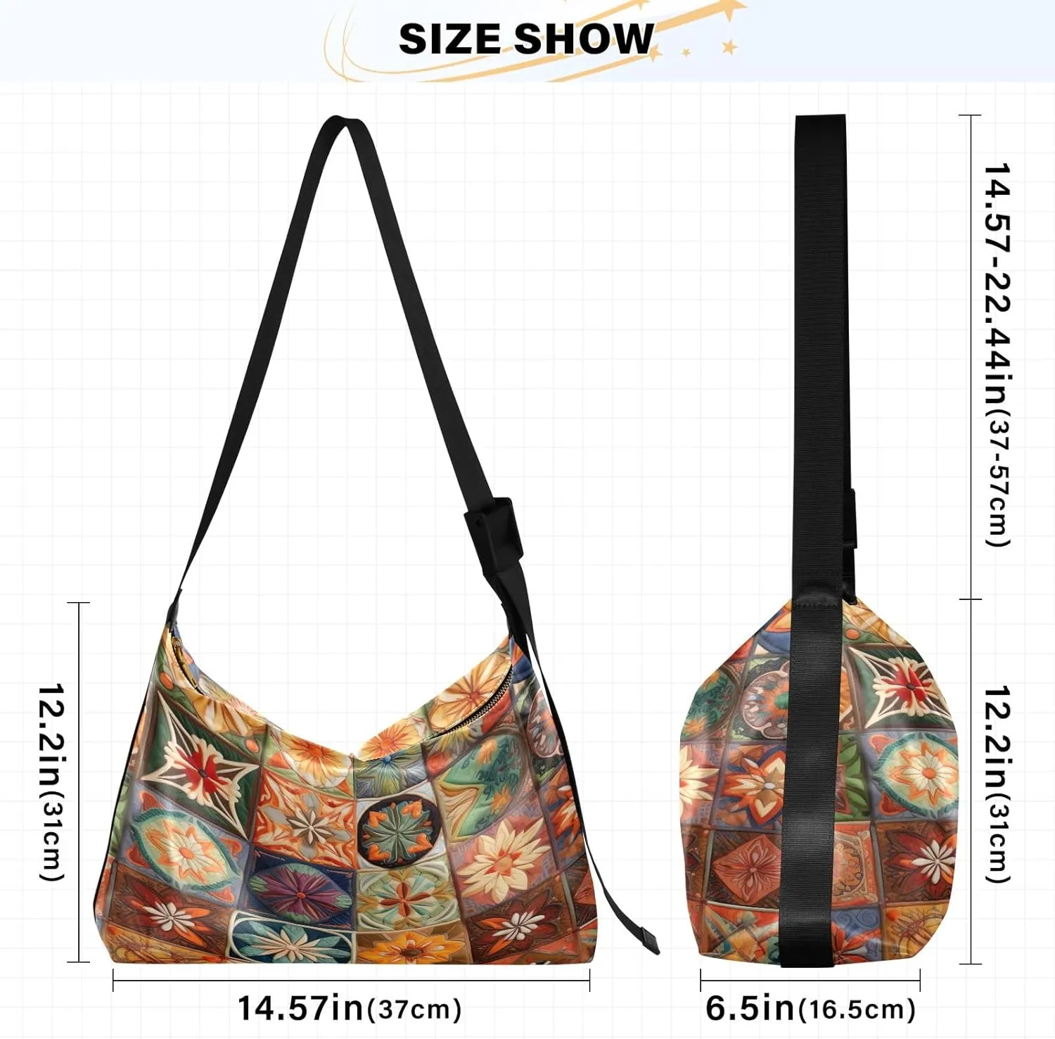 Watercolor Tree and Stars Leather Crossbody Bag, Lightweight Shoulder Hobo Bag, Lady Leather Bag