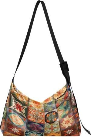 Watercolor Tree and Stars Leather Crossbody Bag, Lightweight Shoulder Hobo Bag, Lady Leather Bag