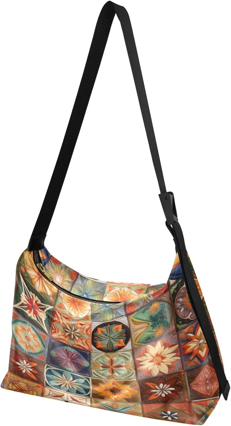 Watercolor Tree and Stars Leather Crossbody Bag, Lightweight Shoulder Hobo Bag, Lady Leather Bag