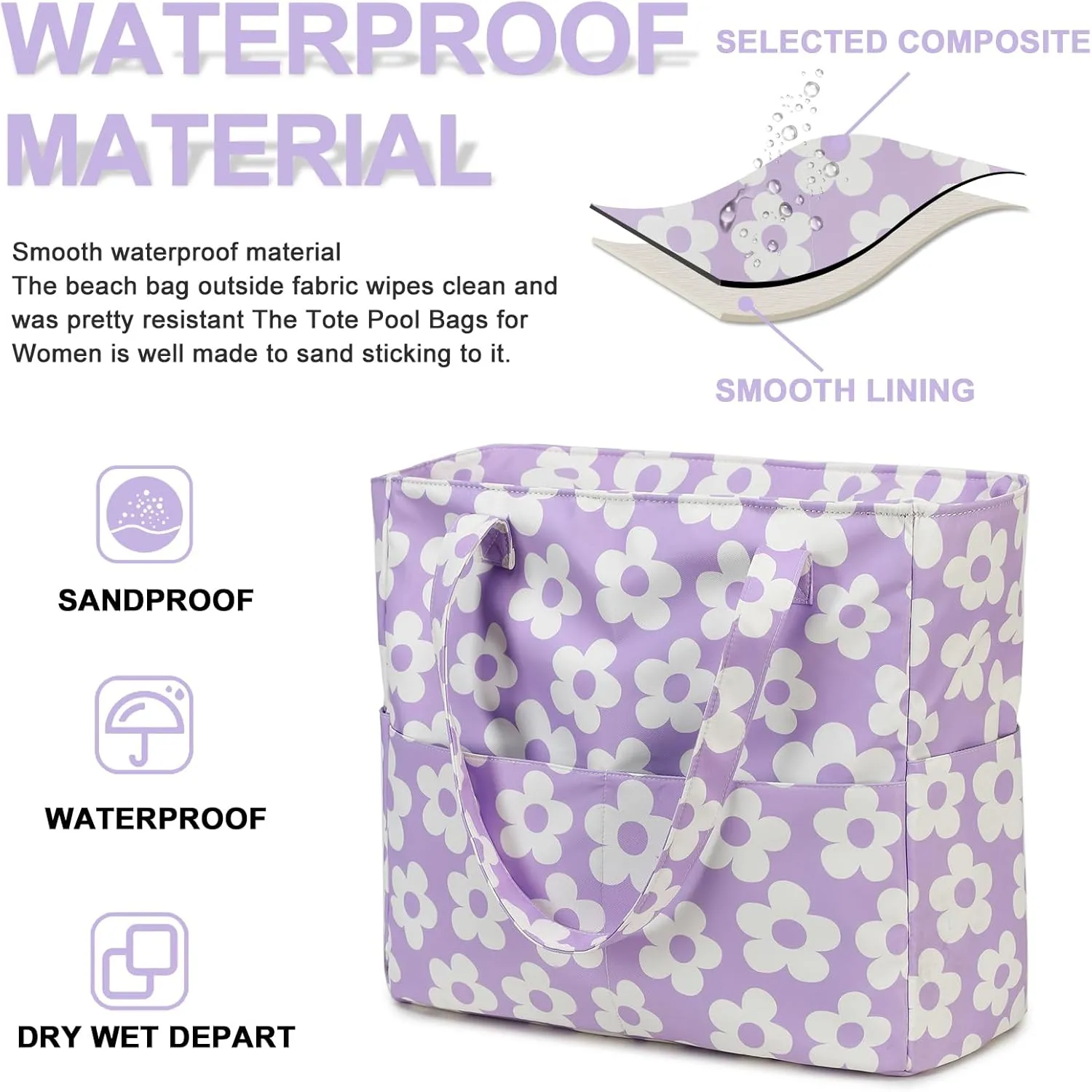 Waterproof Beach Tote Pool Bags for Women Ladies Extra Large Gym Tote Carry On Bag With Wet Compartment for Weekender Travel