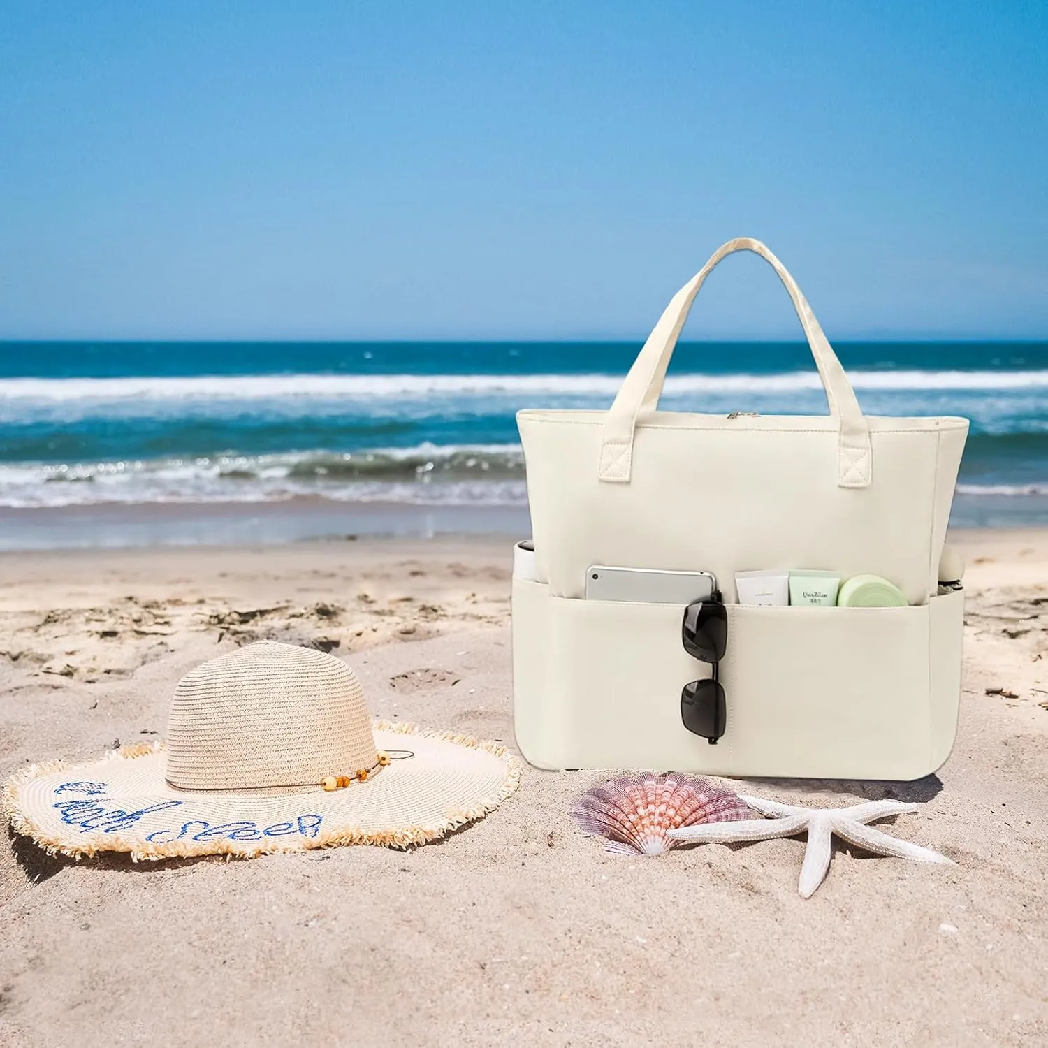 Waterproof Beach Tote Pool Bags for Women Ladies Extra Large Gym Tote Carry On Bag With Wet Compartment for Weekender Travel