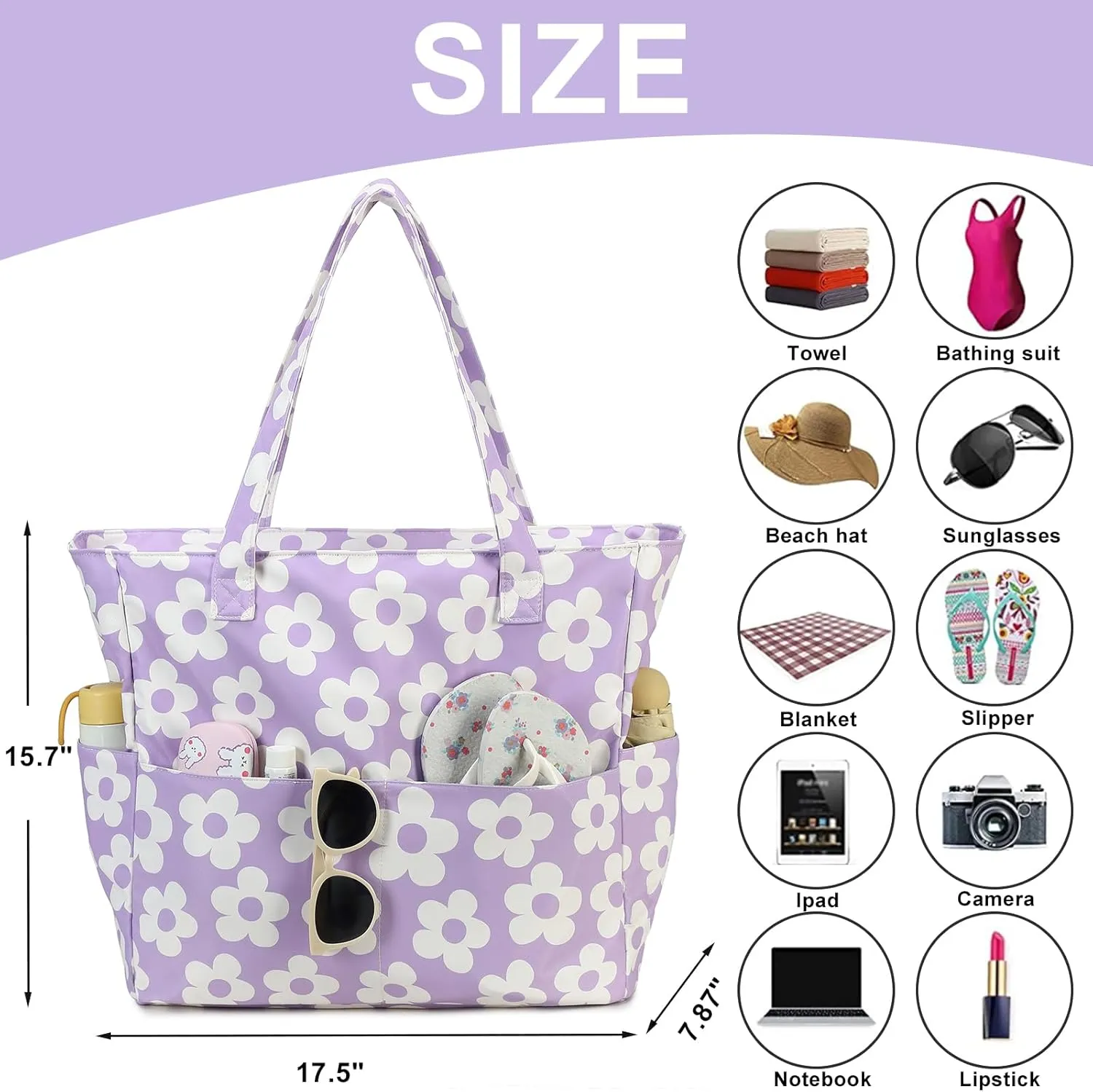Waterproof Beach Tote Pool Bags for Women Ladies Extra Large Gym Tote Carry On Bag With Wet Compartment for Weekender Travel