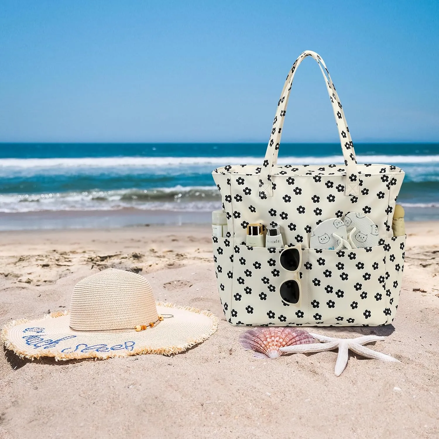 Waterproof Beach Tote Pool Bags for Women Ladies Extra Large Gym Tote Carry On Bag With Wet Compartment for Weekender Travel