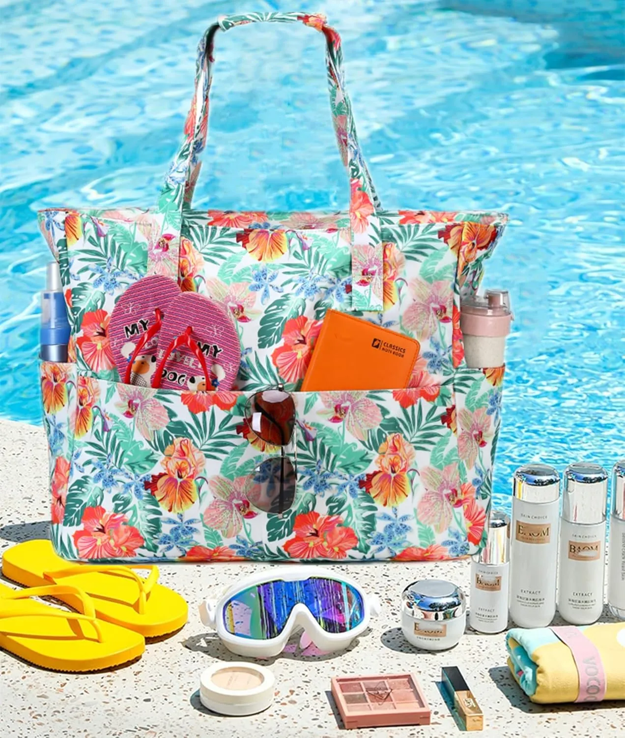 Waterproof Beach Tote Pool Bags for Women Ladies Extra Large Gym Tote Carry On Bag With Wet Compartment for Weekender Travel
