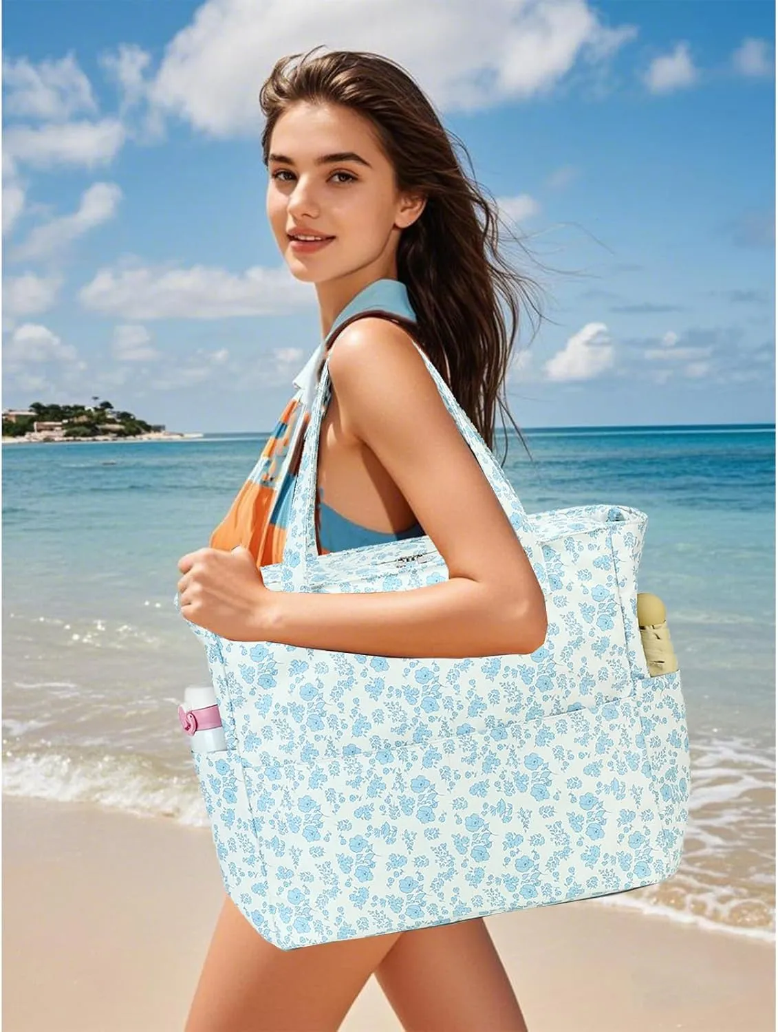 Waterproof Beach Tote Pool Bags for Women Ladies Extra Large Gym Tote Carry On Bag With Wet Compartment for Weekender Travel