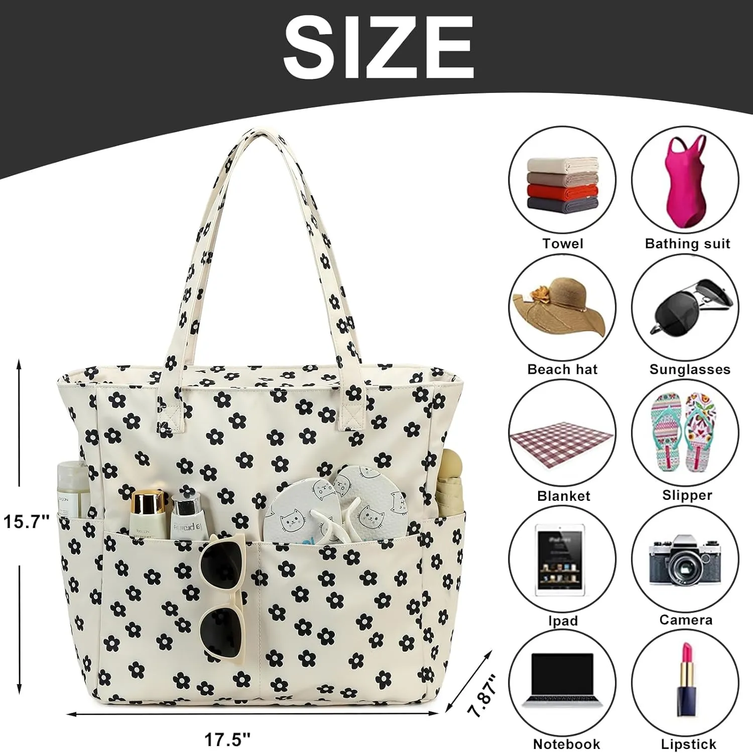 Waterproof Beach Tote Pool Bags for Women Ladies Extra Large Gym Tote Carry On Bag With Wet Compartment for Weekender Travel