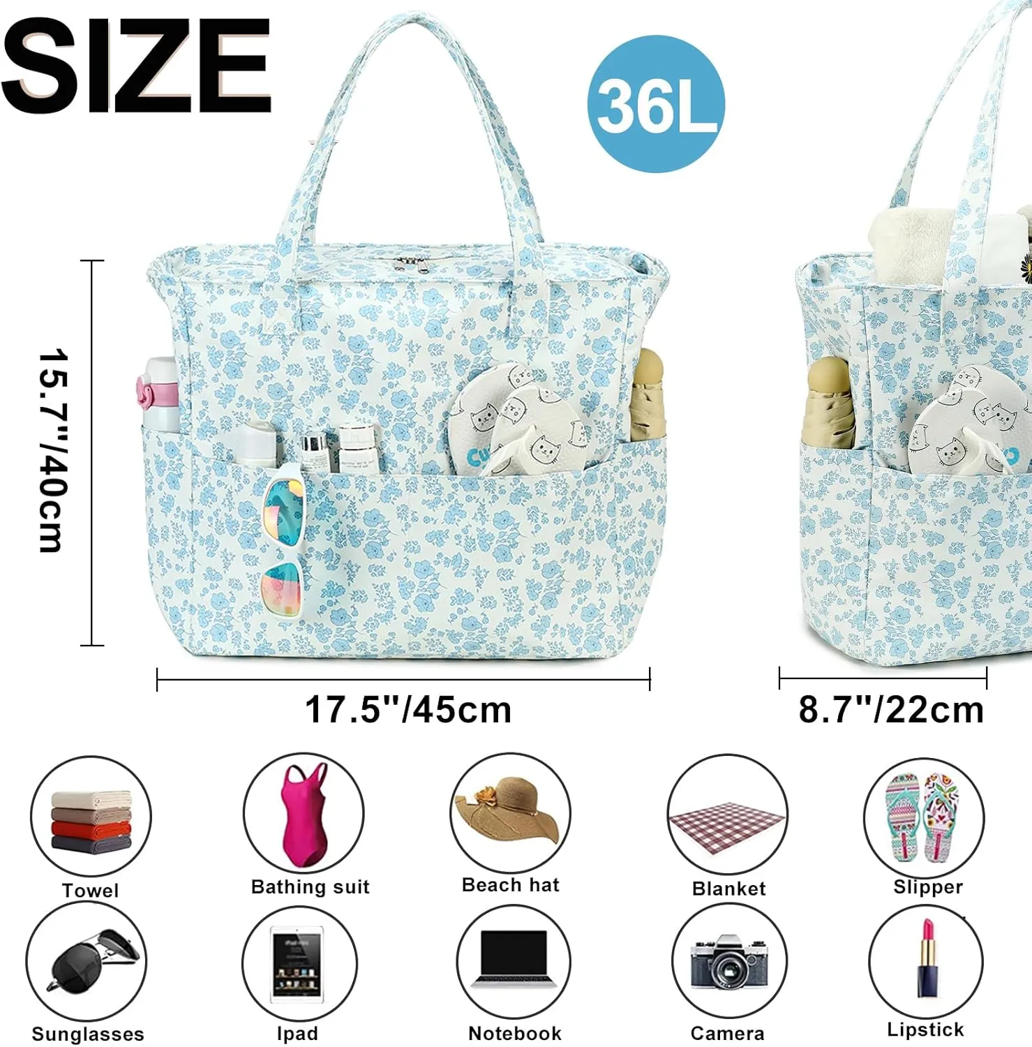 Waterproof Beach Tote Pool Bags for Women Ladies Extra Large Gym Tote Carry On Bag With Wet Compartment for Weekender Travel