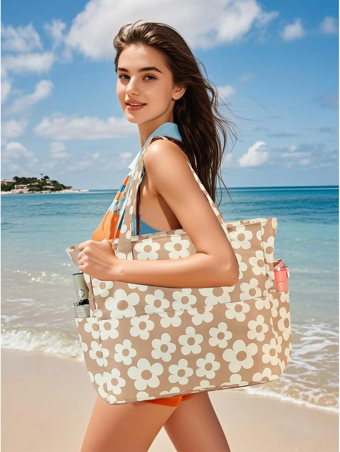 Waterproof Beach Tote Pool Bags for Women Ladies Extra Large Gym Tote Carry On Bag With Wet Compartment for Weekender Travel