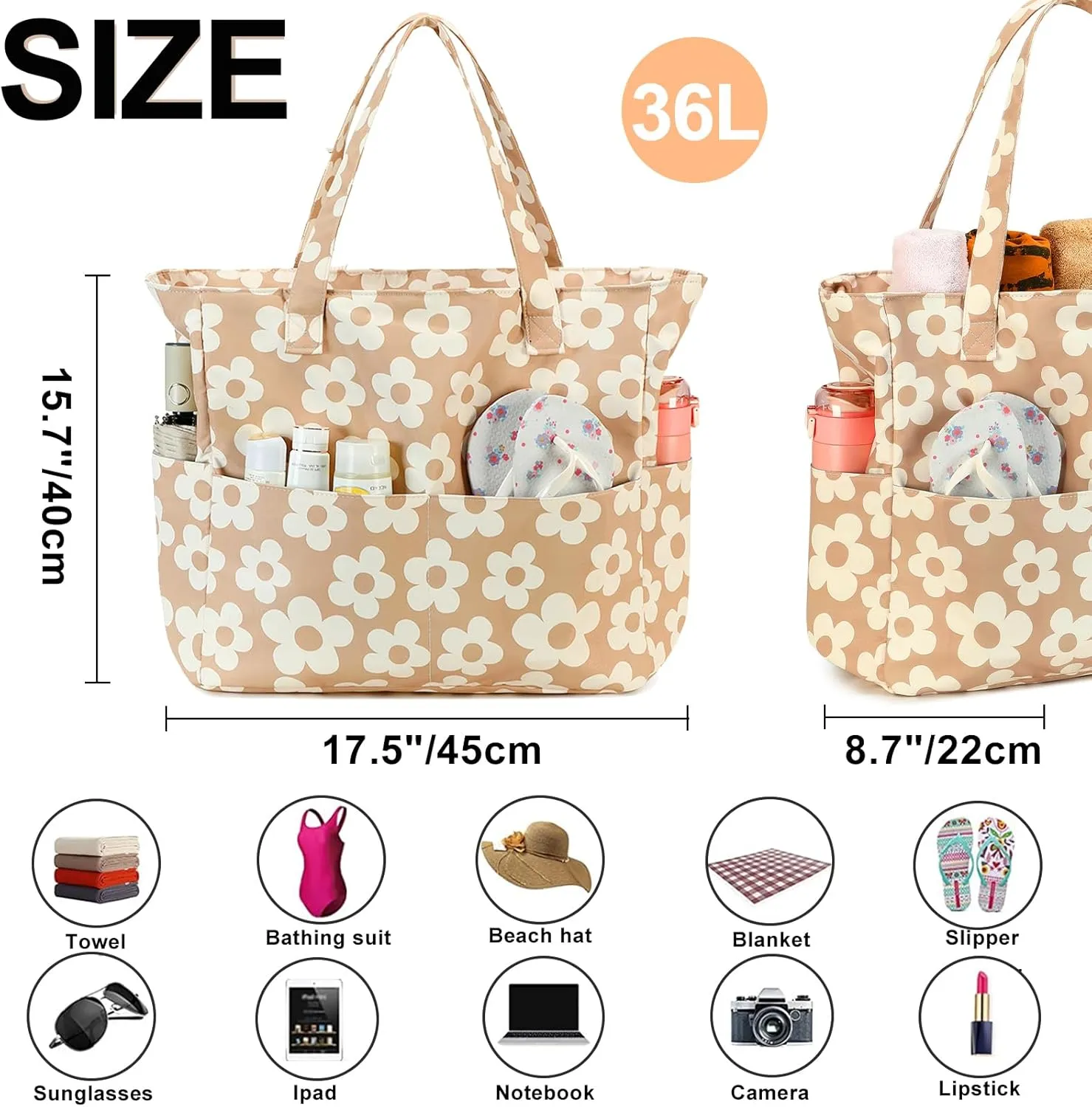 Waterproof Beach Tote Pool Bags for Women Ladies Extra Large Gym Tote Carry On Bag With Wet Compartment for Weekender Travel