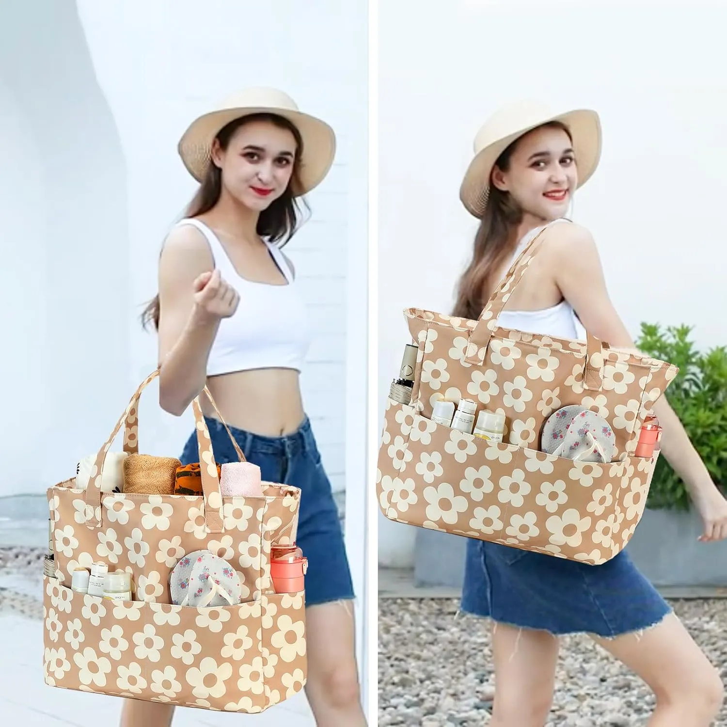 Waterproof Beach Tote Pool Bags for Women Ladies Extra Large Gym Tote Carry On Bag With Wet Compartment for Weekender Travel