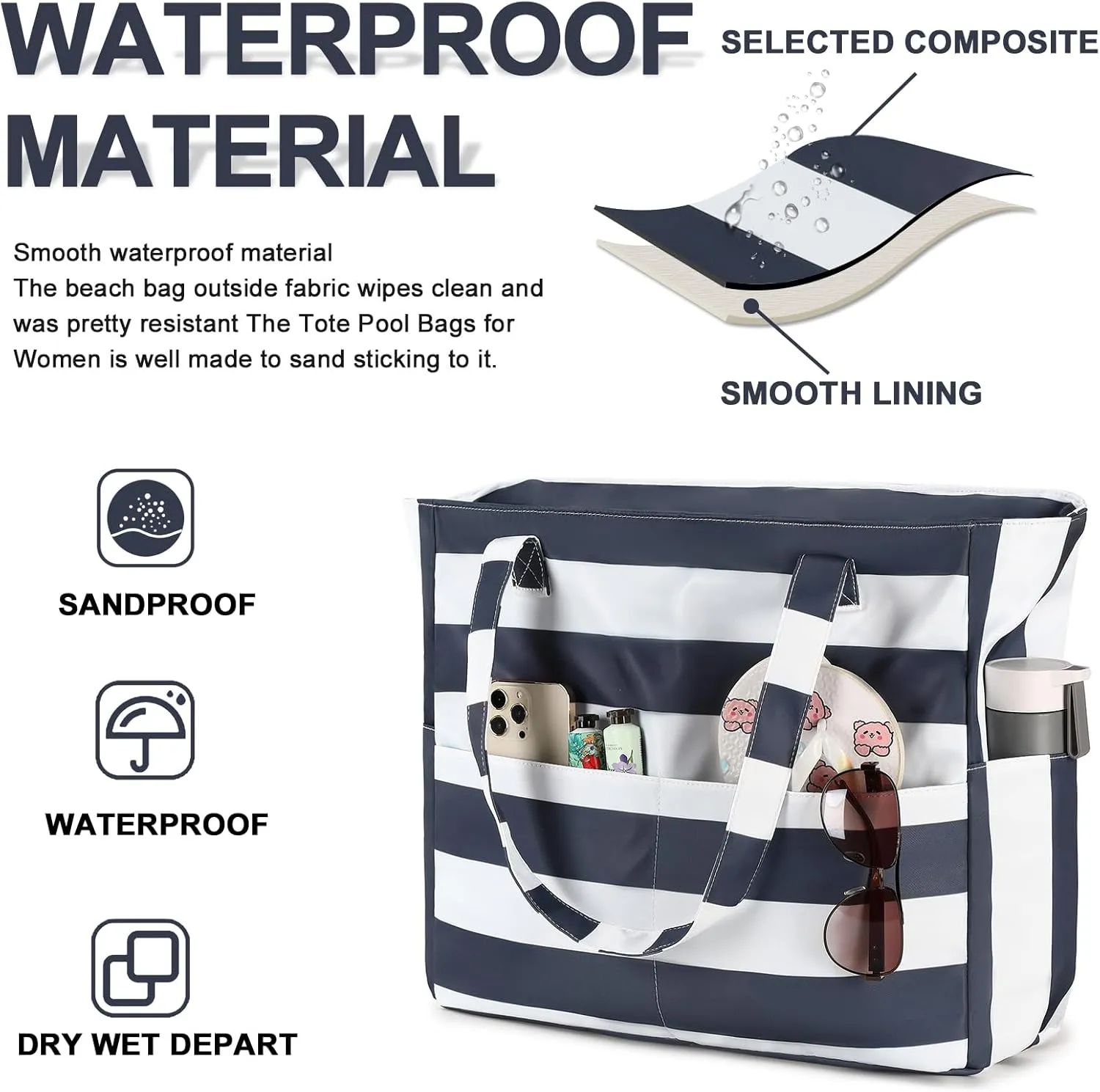 Waterproof Beach Tote Pool Bags for Women Ladies Extra Large Gym Tote Carry On Bag With Wet Compartment for Weekender Travel