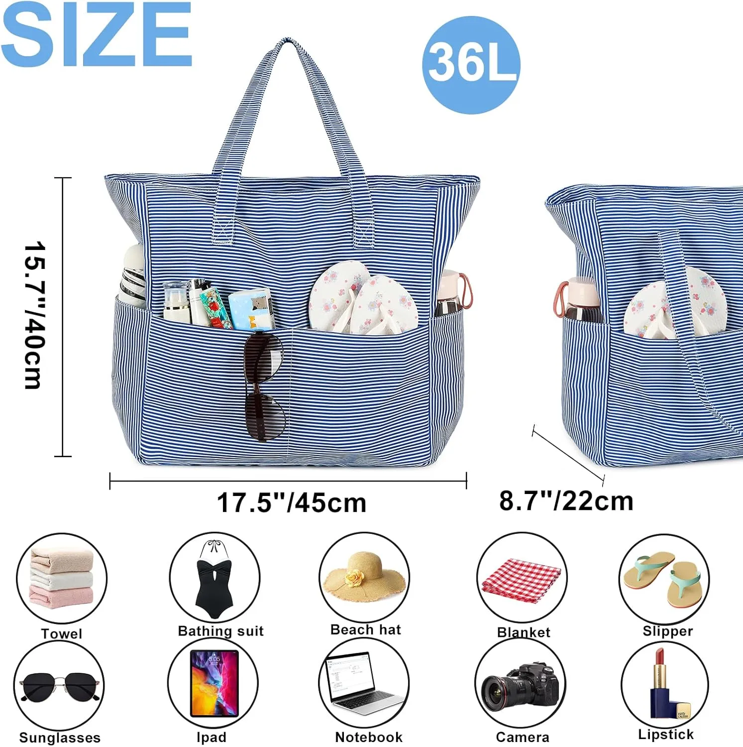 Waterproof Beach Tote Pool Bags for Women Ladies Extra Large Gym Tote Carry On Bag With Wet Compartment for Weekender Travel