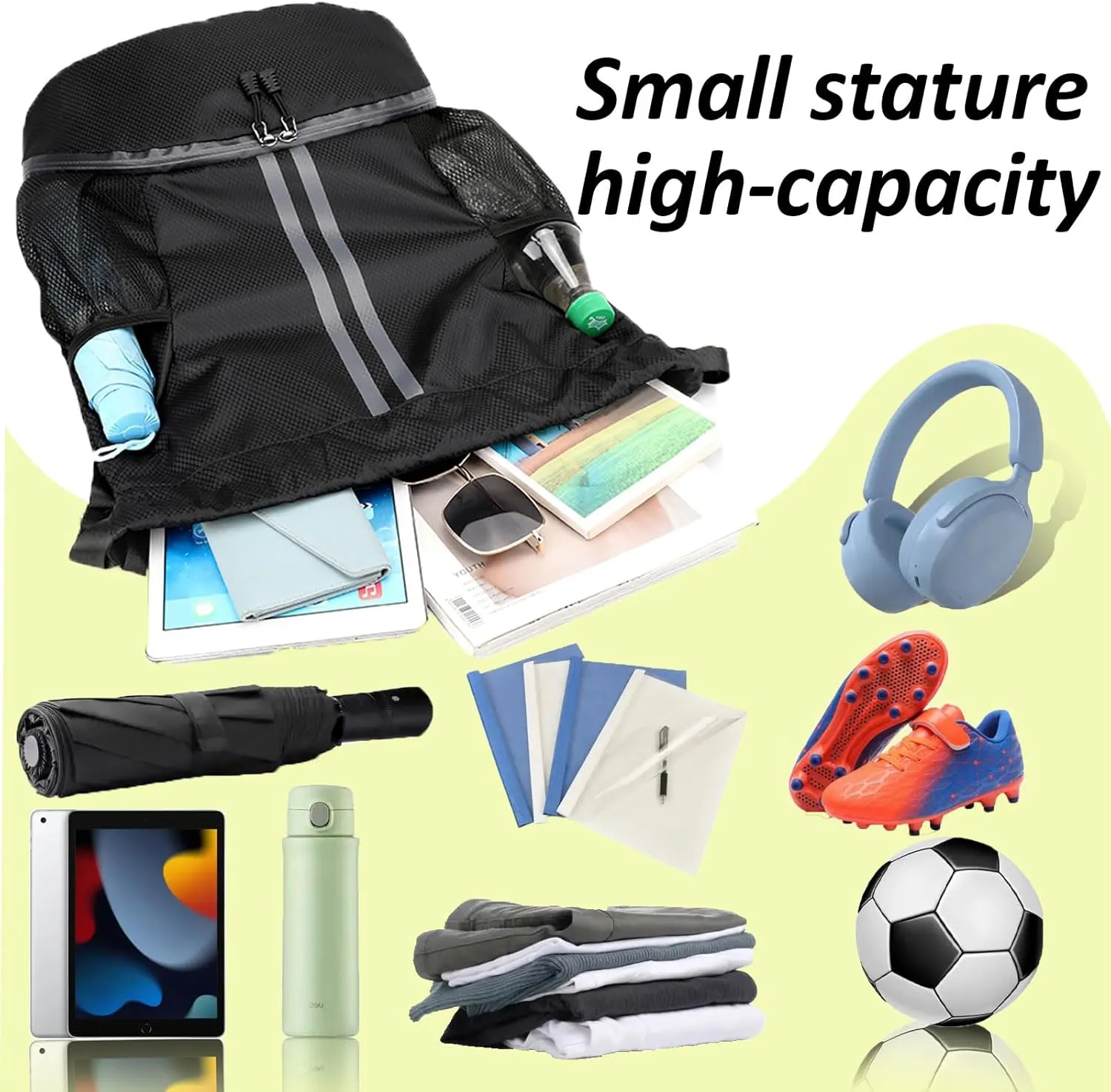 Waterproof Drawstring Backpack Gym & Swim Bag for Travel Camping - Sports Sack with Shoe Compartment, Wet-Proof Mesh Pockets for Men Women, Soccer Basketball Yoga Hiking Fitness (Orange)