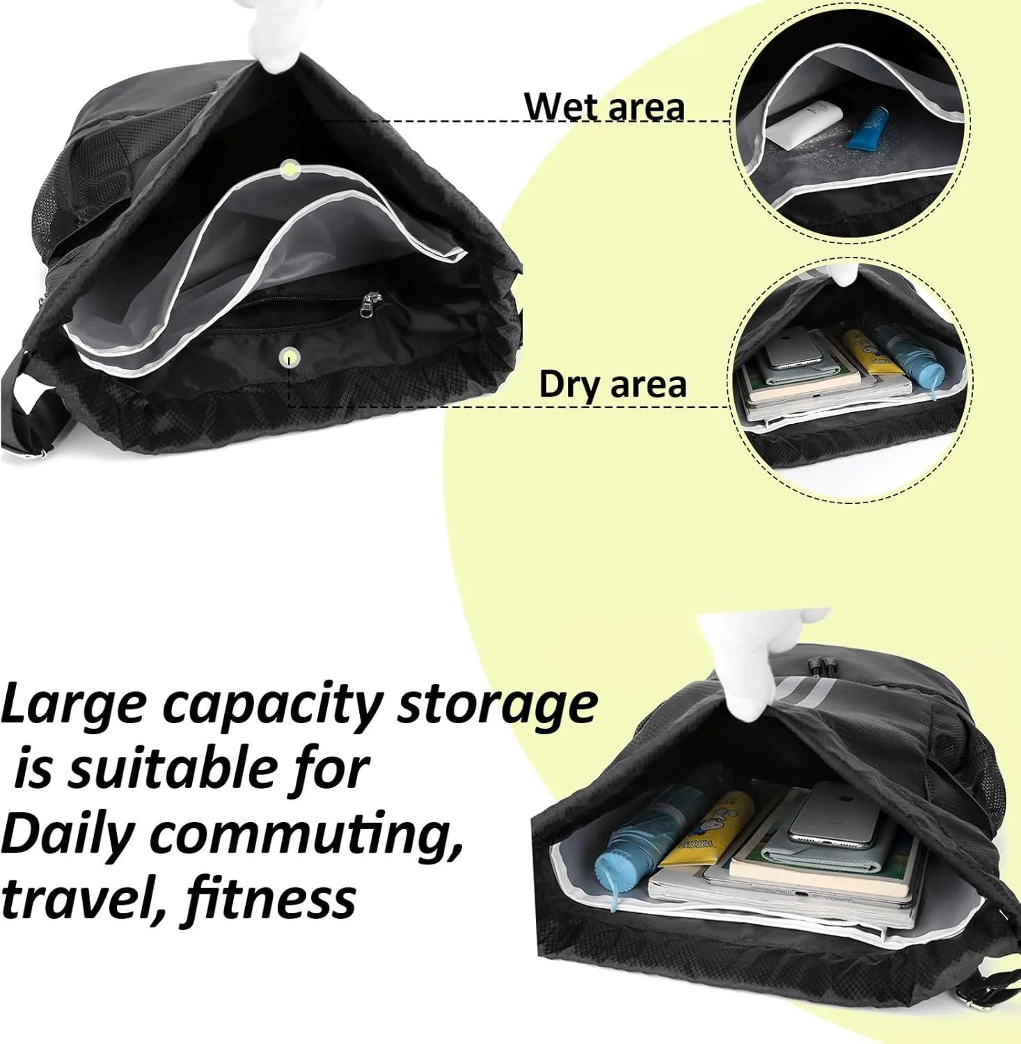 Waterproof Drawstring Backpack Gym & Swim Bag for Travel Camping - Sports Sack with Shoe Compartment, Wet-Proof Mesh Pockets for Men Women, Soccer Basketball Yoga Hiking Fitness (Orange)