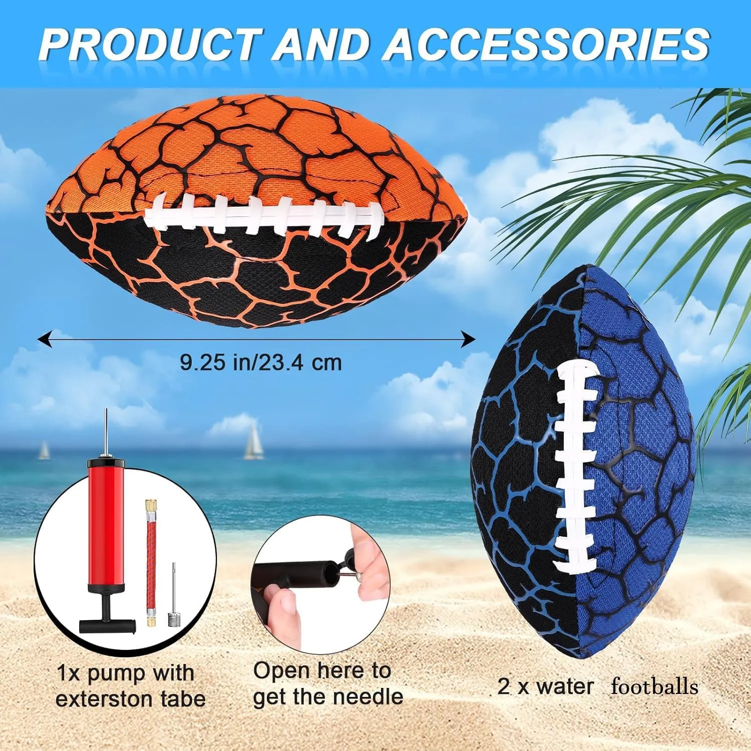 Waterproof Football Toys for Pool, Beach & Backyard - 2 Pack Size 9.25