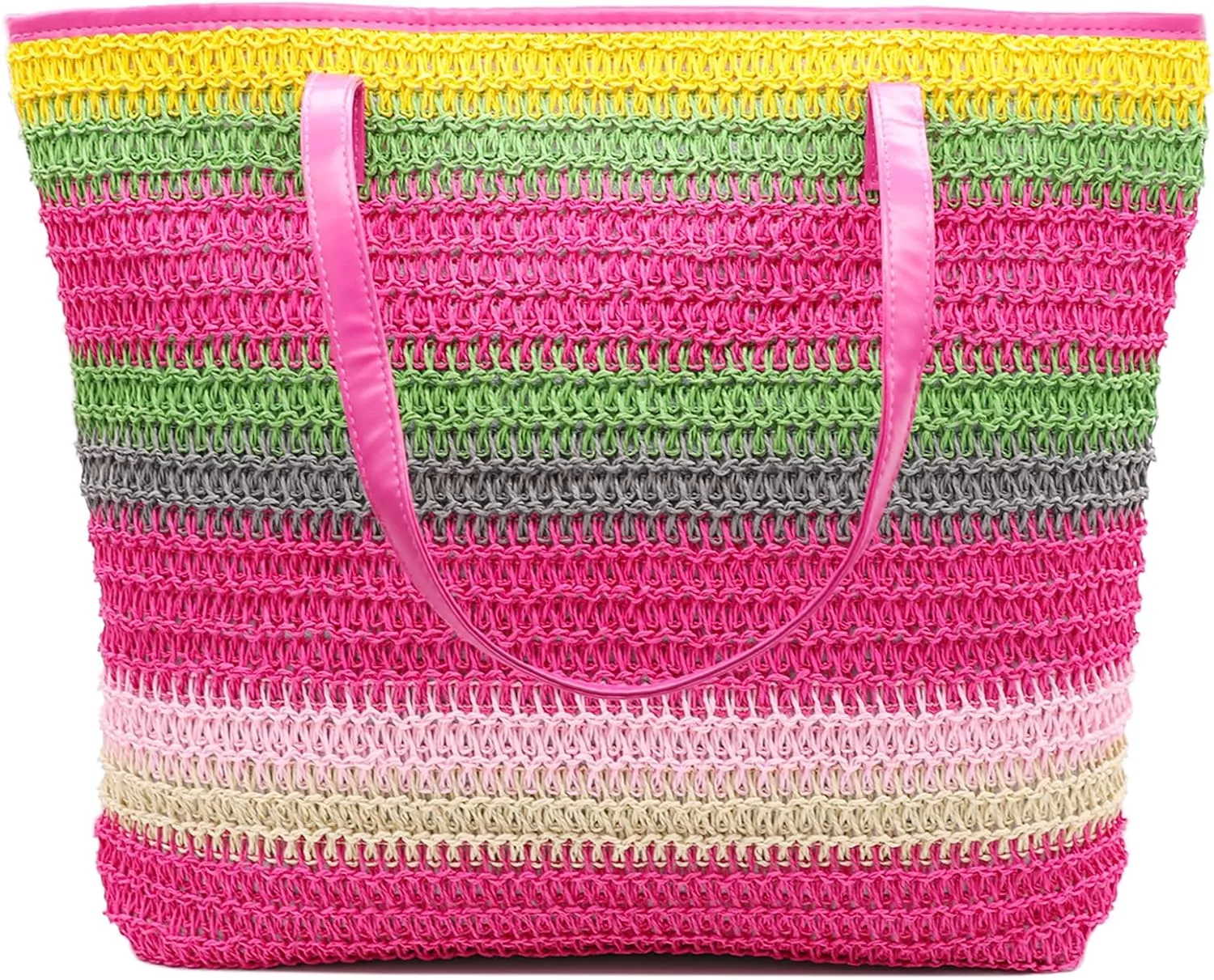 We We Large Canvas Straw Beach Pool Bag Waterproof Beach Tote Bags for Women Travel Shoulder Handbag