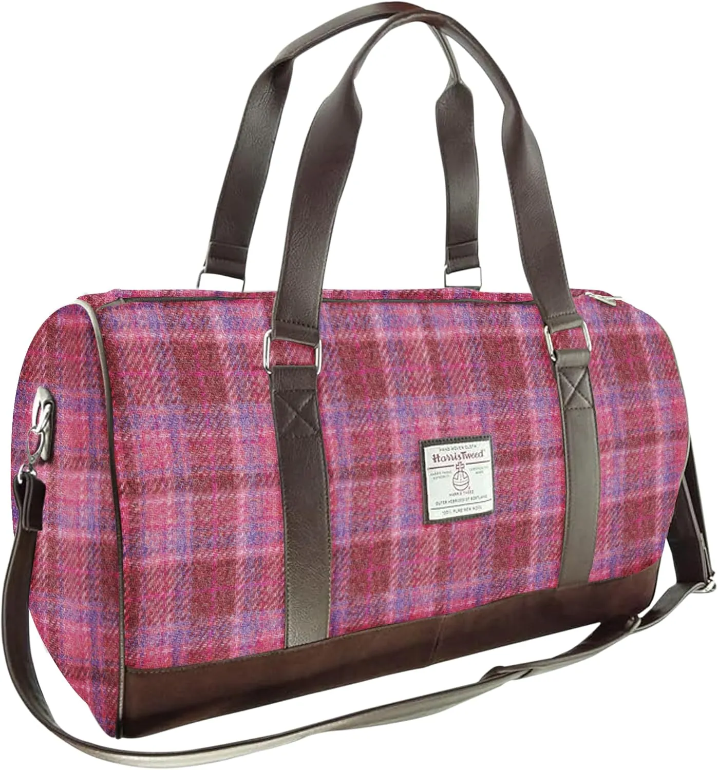 Weekend Bag - Genuine Harris Tweed Made in Scotland - Cabin-Approved Duffle - Tartan Travel Companion - Unisex Hand Luggage - Pink Check