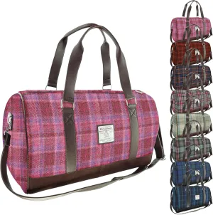Weekend Bag - Genuine Harris Tweed Made in Scotland - Cabin-Approved Duffle - Tartan Travel Companion - Unisex Hand Luggage - Pink Check