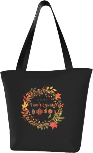 Welcome Fall Hello Thanksgiving Day Floral Wreath Women'S Casual One Shoulder Carry Shopping Bag Large Capacity Working Storage Handbag