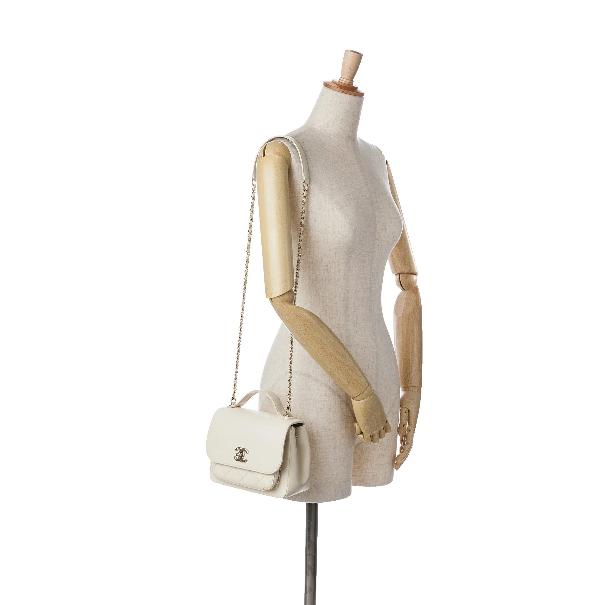 White Chanel Small Caviar Business Affinity Top Handle Bag Satchel