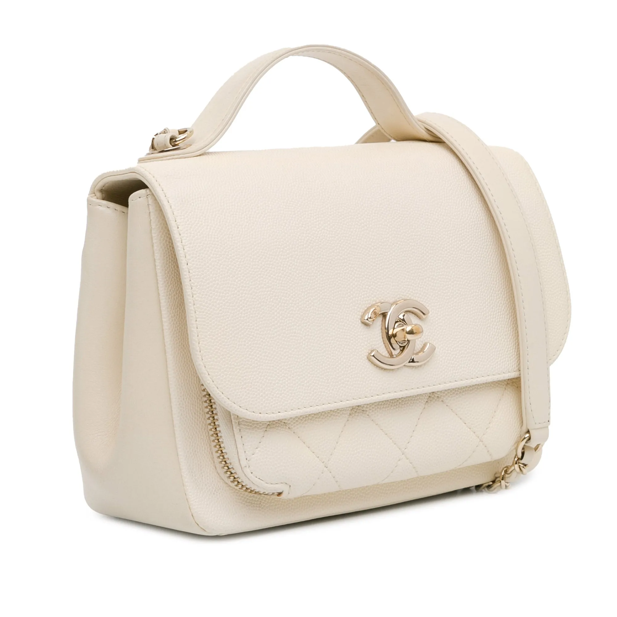 White Chanel Small Caviar Business Affinity Top Handle Bag Satchel