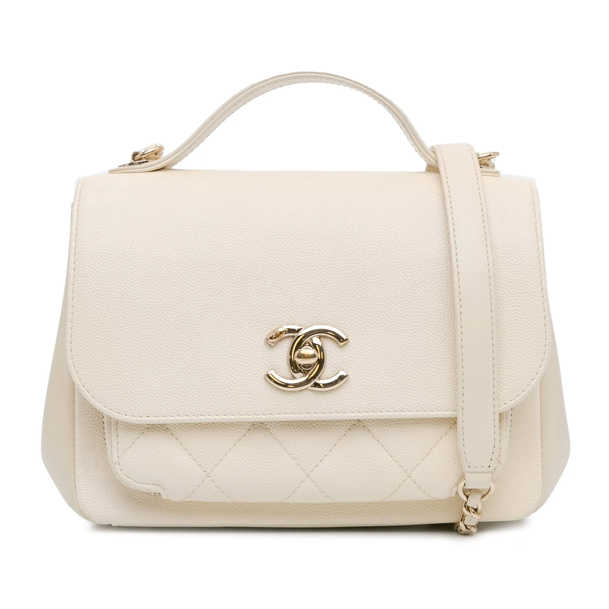 White Chanel Small Caviar Business Affinity Top Handle Bag Satchel