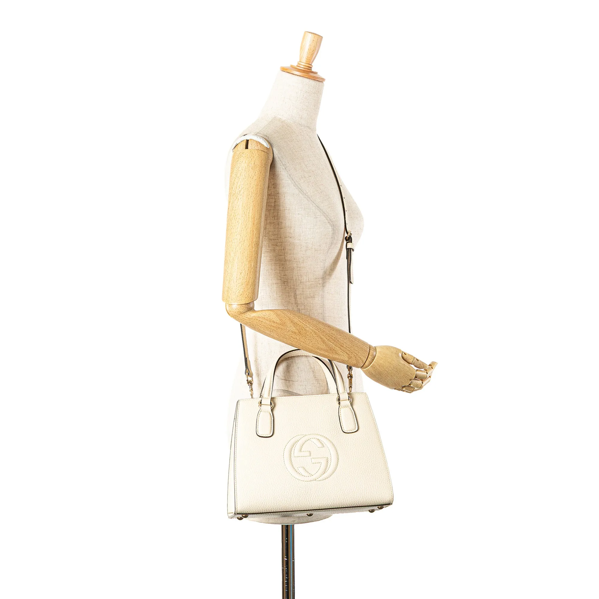 White Gucci Medium Dollar Calf Soho Top Handle Convertible Tote Satchel