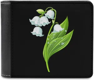 White Lily Of The Valley Flower Bifold Wallet PU Leather Slim Purse Pocket Wallet with Card Holder for Women Men