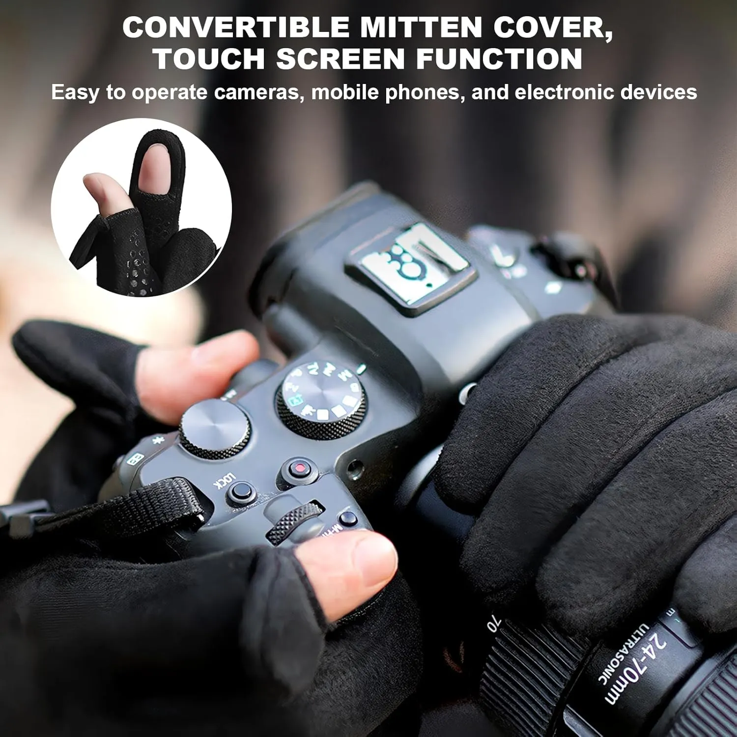 Winter Gloves Men Women Convertible Mittens Touch Screen Gloves Suede Gloves Fleece Lined Non-Slip Thermal Gloves