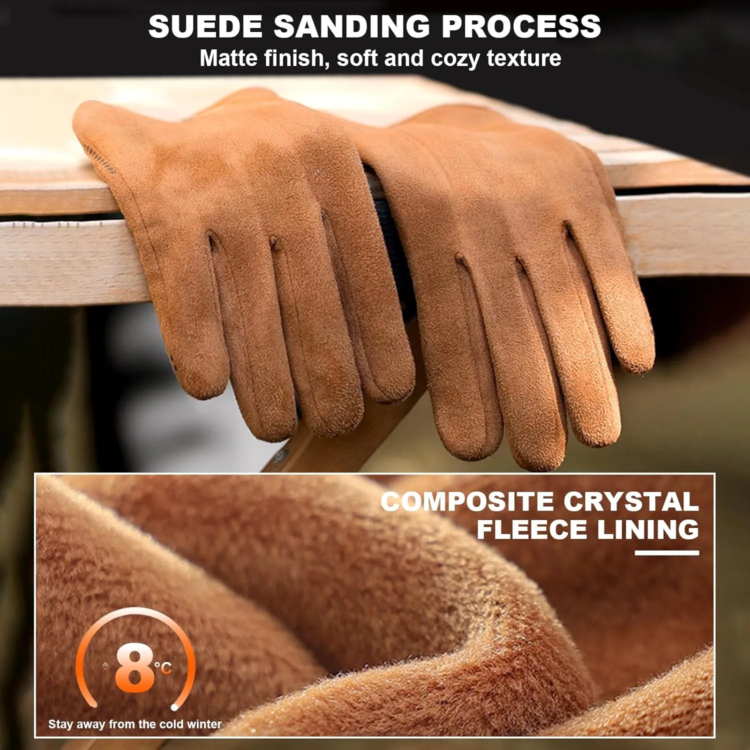 Winter Gloves Men Women Convertible Mittens Touch Screen Gloves Suede Gloves Fleece Lined Non-Slip Thermal Gloves