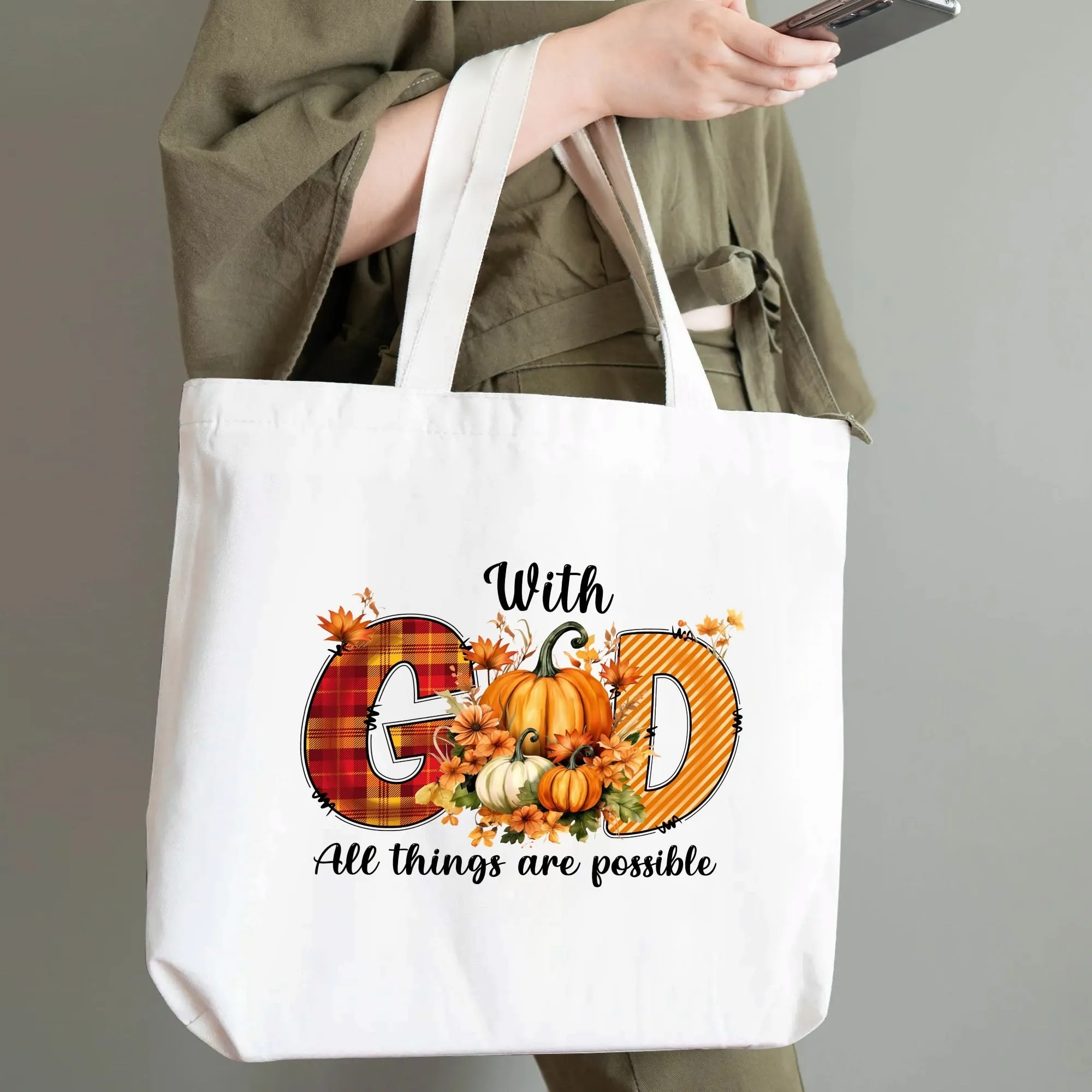 With God All Things Are Possible - Eco-Friendly Cotton Tote Bag – Spacious & Durable Design (Single-Sided Print)