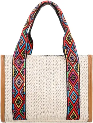 Women Basket Tote Beach Large Purse Ethnic Beach Woven Large Capacity Handbag Shoulder