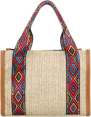 Women Basket Tote Beach Large Purse Ethnic Beach Woven Large Capacity Handbag Shoulder
