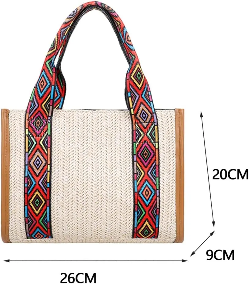 Women Basket Tote Beach Large Purse Ethnic Beach Woven Large Capacity Handbag Shoulder