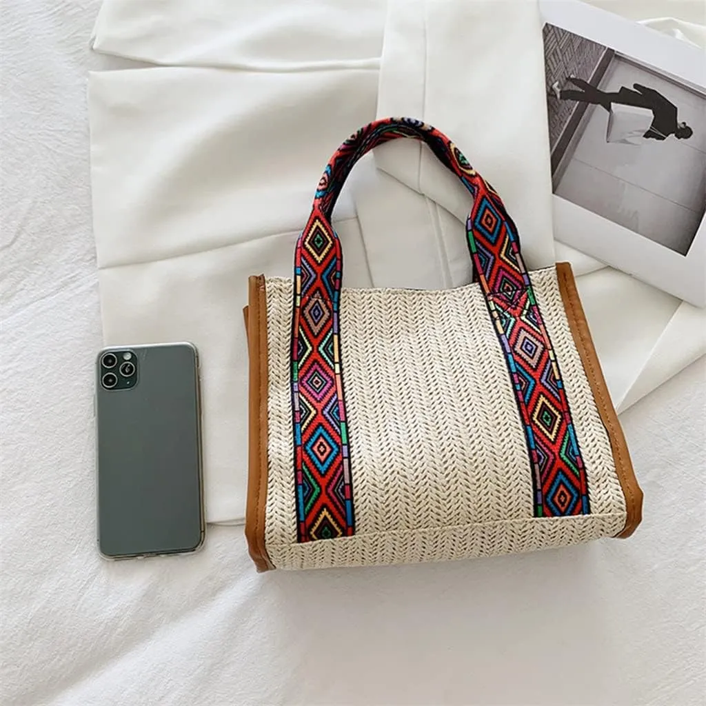 Women Basket Tote Beach Large Purse Ethnic Beach Woven Large Capacity Handbag Shoulder