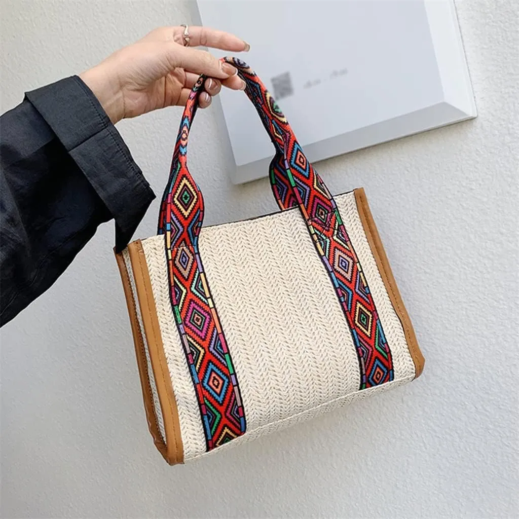 Women Basket Tote Beach Large Purse Ethnic Beach Woven Large Capacity Handbag Shoulder