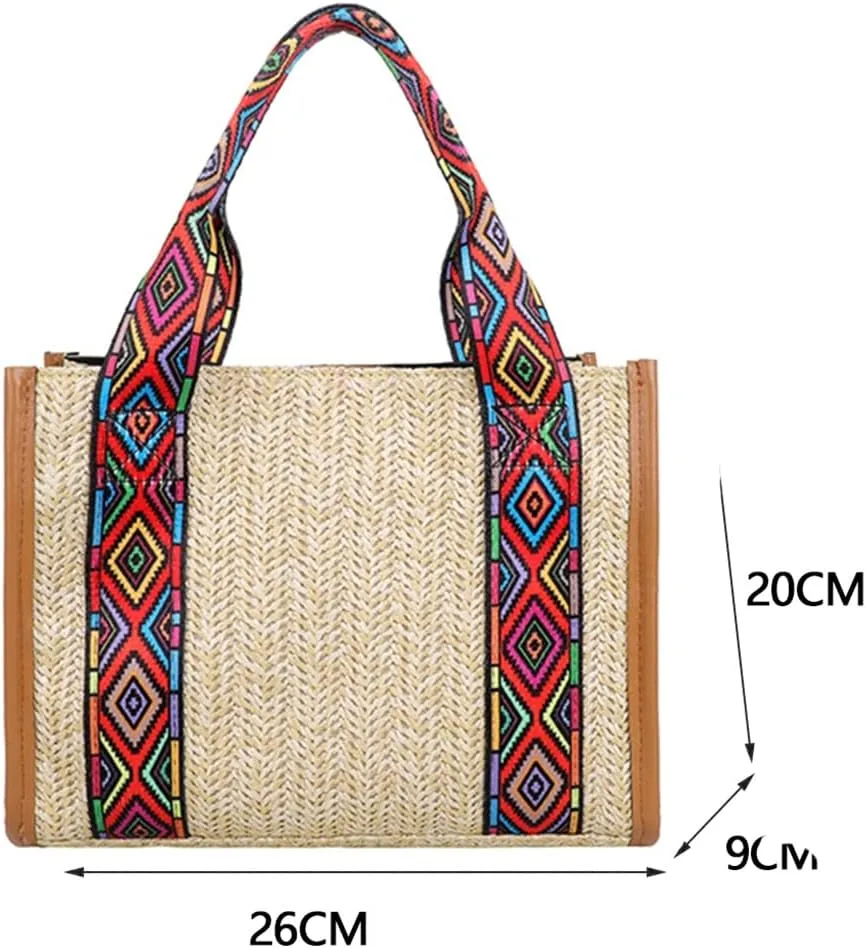Women Basket Tote Beach Large Purse Ethnic Beach Woven Large Capacity Handbag Shoulder