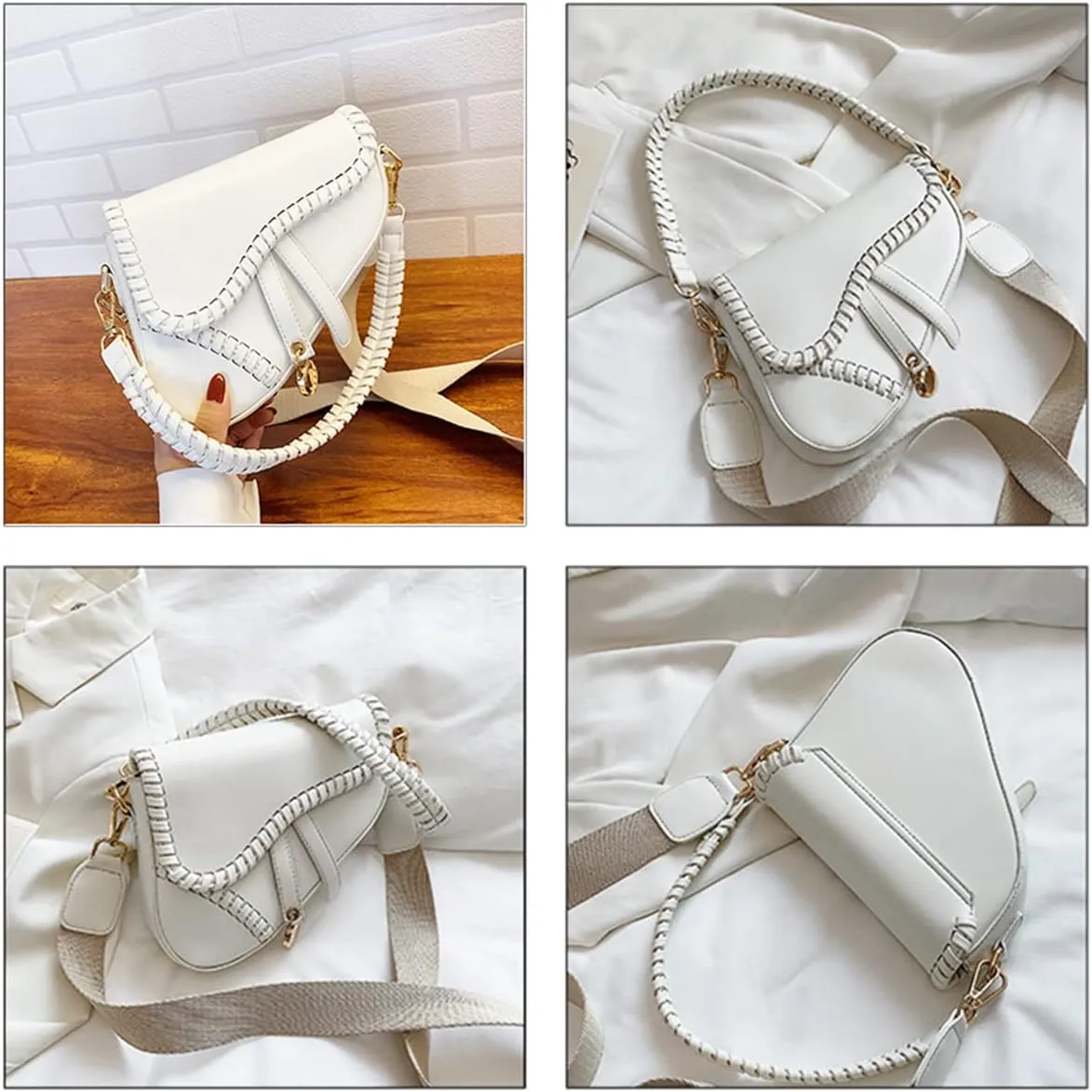 Women Cow Print Saddle Shoulder Bag Clutch Purse Underarm Handbag Satchel Zipper Crossbody Bag